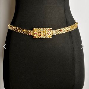 Christian Dior Vintage Gold Belt with Jewel Colored Rhinestones